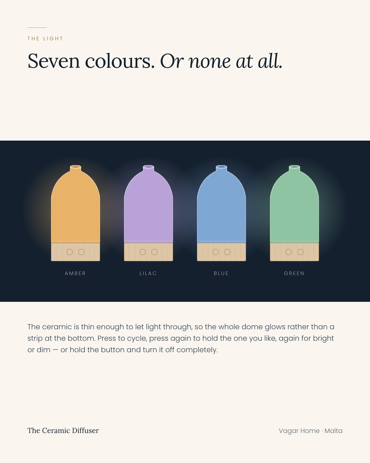 The seven-colour light glowing through the translucent ceramic, or switched off