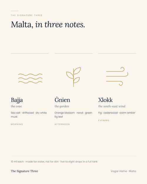 The Signature Three: Bajja the cove, Gnien the garden, Xlokk the south-east wind